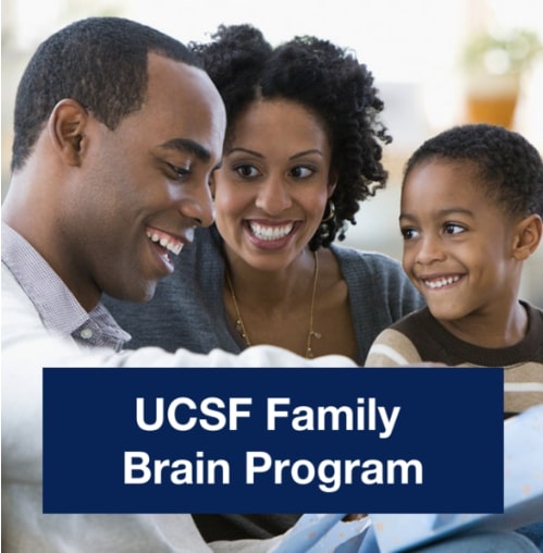 Family with UCSF brain study text overlay